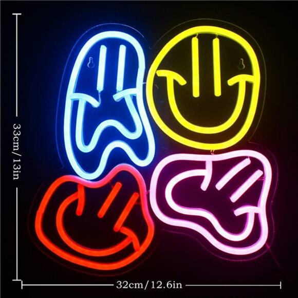 Smile Faces Neon LED Colorful Wall Sign Cool Unique Design - Picture 6 of 8